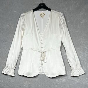 Luba Blouse Top Womens Size 2 White Button Casual Business Long Sleeve V Neck